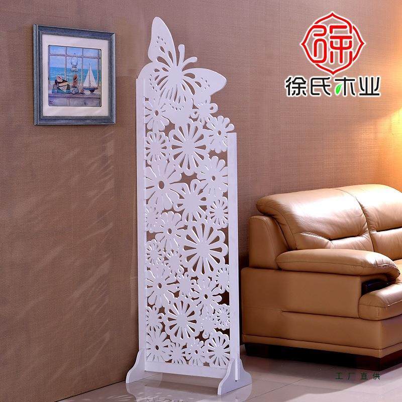 屏风隔断玄关时尚PWO客白色雕折花叠屏风店铺橱窗背景厅镂空移屏