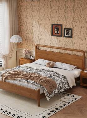 法式复古全实木床主卧室1.8m波浪纯实木简约白蜡木涟漪低箱双人床