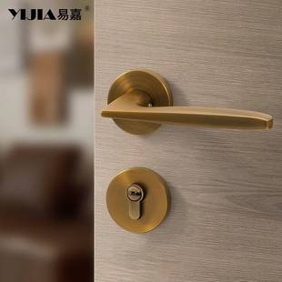 新中式黄古铜色家用室内卧室门锁磁吸静音分体铝合金房间木门把手