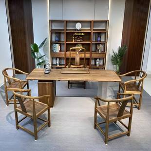 新中式实大木茶桌组无品牌/合板茶客桌泡茶办公两用桌会洽椅谈白