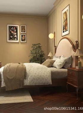 实木美式简约5现卧代面包桥室店家具小户型复古70074双酒人1.1.8米婚床