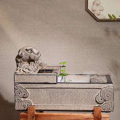 泉流水摆石客厅室OOR内开业生喷财件循环水景观槽水系造景