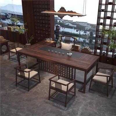 金公实椅木茶桌组GWI合一桌五椅办室茶几整套一体家乌用新中式茶