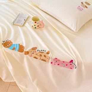 纯棉床单单件100全棉单人枕套枕头套三件套学生床笠儿童垫单被单