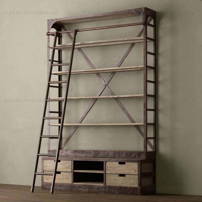 美式乡村白蜡木全实木书柜LOFT工业书架扶梯搁置层架铁艺陈列货架,玩具/童车/益智/积木/模型,垂直悬浮玩具,淘宝优惠券,粉丝福利购,淘宝优惠卷