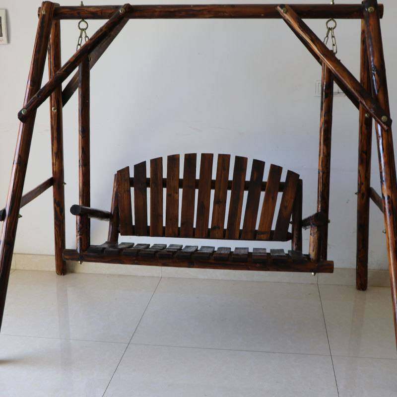 精选家用室外实木秋千户外摇摇椅 公园庭院阳台实木双人休闲吊椅