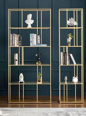 轻奢QCI落地柜书架整墙属物置架客厅金隔断办公室书房工业风书展架