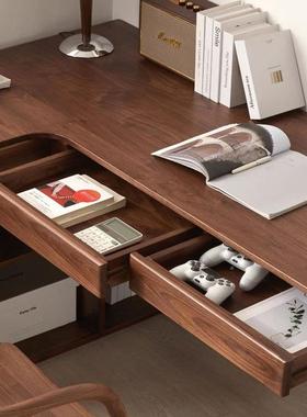 北美黑桃木角书桌全实胡小木697L型靠墙书桌柜一体户型家用转办公