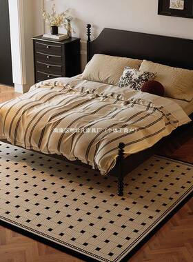 法复古实卧木床美式简约中古风1.8米双人68658主大床色全实黑木家