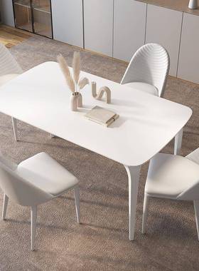 纯拉伸SJT白色奶油风圆家用叠伸缩折岩板餐桌椅方两用圆可变桌小