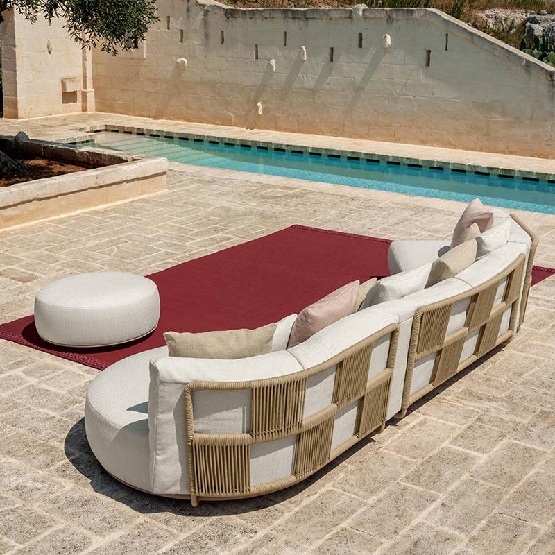 户外沙发庭院组合别墅花园露台藤椅弧形室外样板房阳光房藤编家具