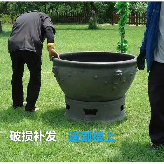 老北京鱼盆古法陶瓷虎头缸水养金鱼荷花瓦岗老式门海黑陶泥盆鱼缸