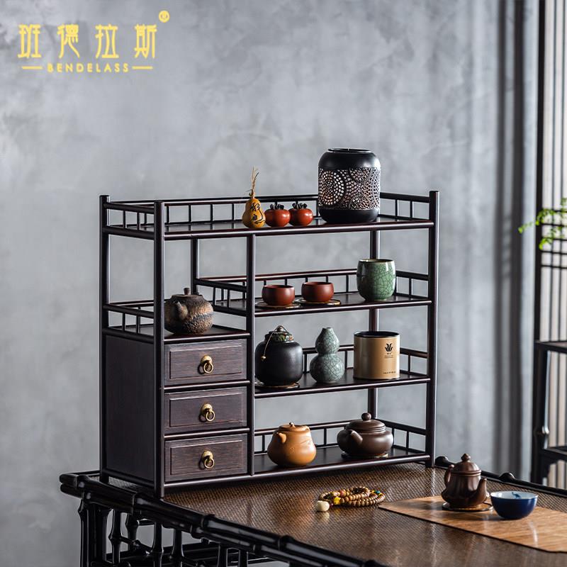 多功能茶具置物架桌面茶杯架子中式手工竹制多层收纳展示架茶架