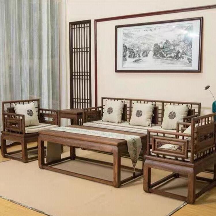 新中式实木沙发老榆木现代简约冬夏两用家俱客厅贵妃沙发小户型