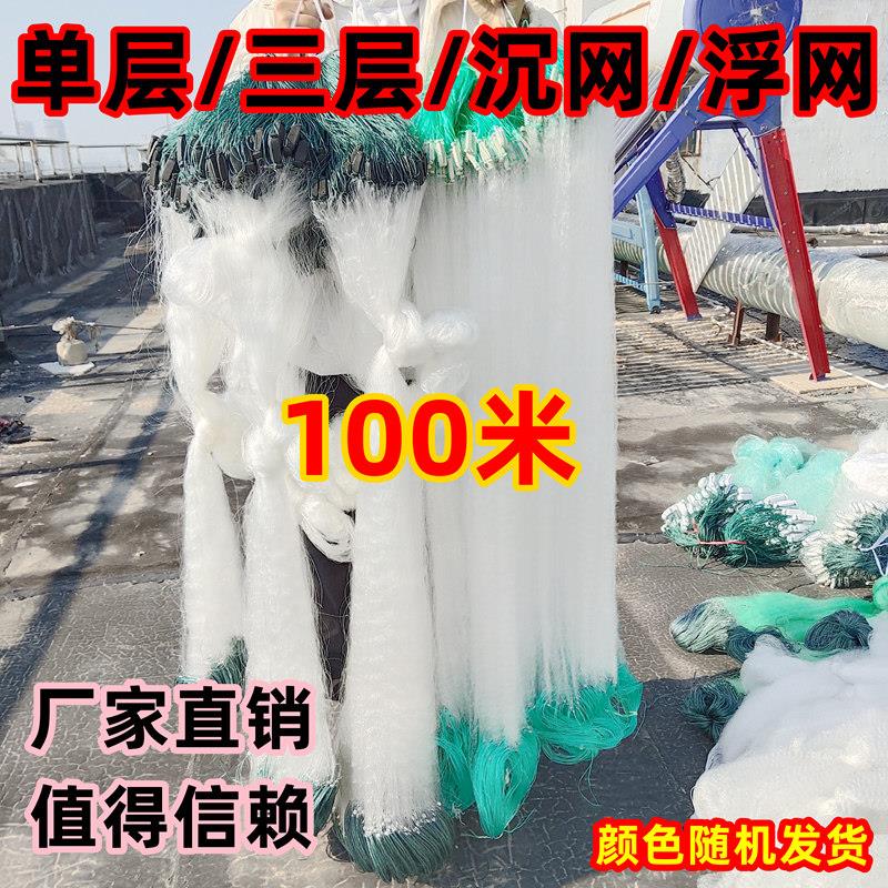 100米渔网三层浮网单层沉网黏网马口捕鲫鱼网加重挂子白条沾丝网