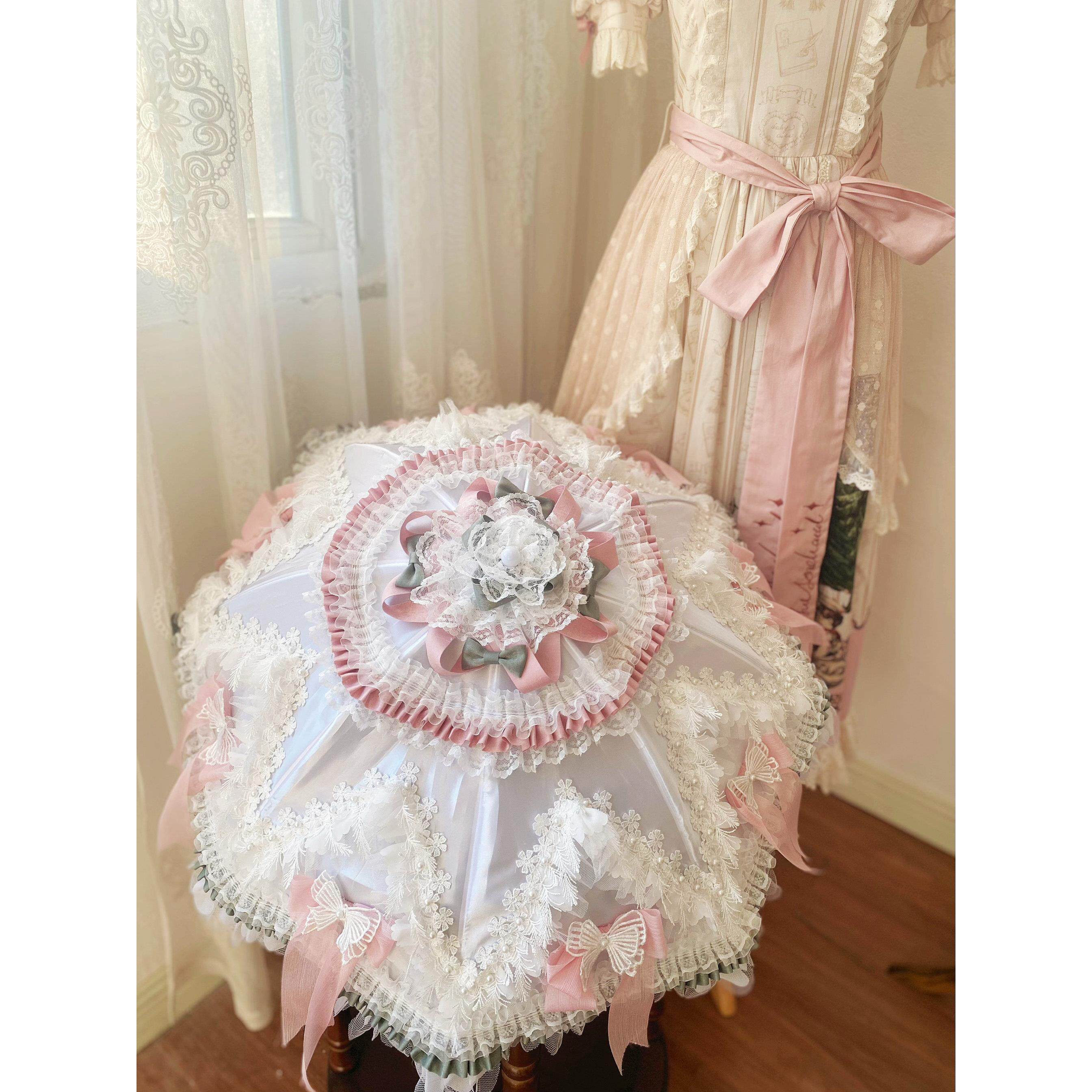 洛丽塔原创少女心公主粉绿紫白蕾丝伞婚纱摄影拍照道具洋伞/现货