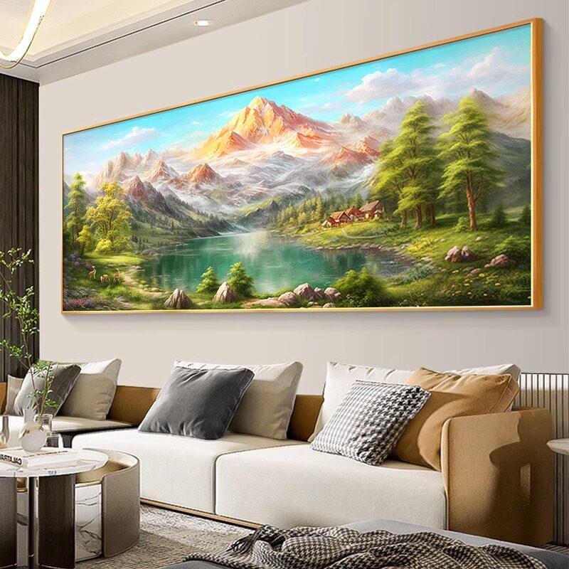 聚宝盆风景山水画客厅墙壁装饰画沙发背景墙挂画大横幅办公室壁画