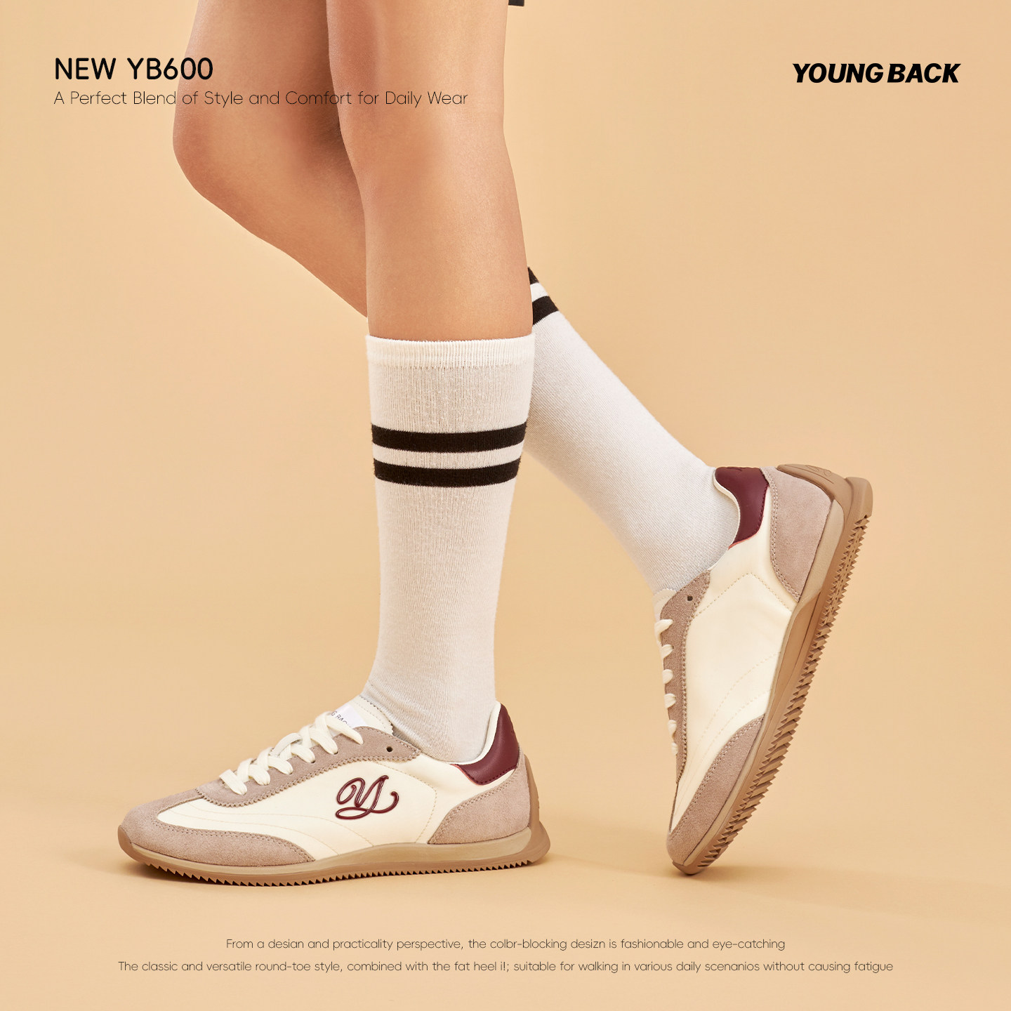 YOUNGBACK复古厚底德训女鞋