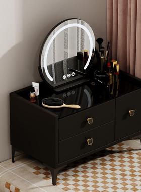 实木梳妆台飘窗奶油风方桌轻奢黑色化妆桌卧室榻榻米小收纳柜VSa