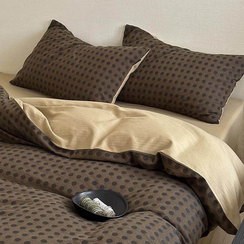 新款全棉色织提花四件套GZ6M复古风色织波点提花四件套纯棉床单被