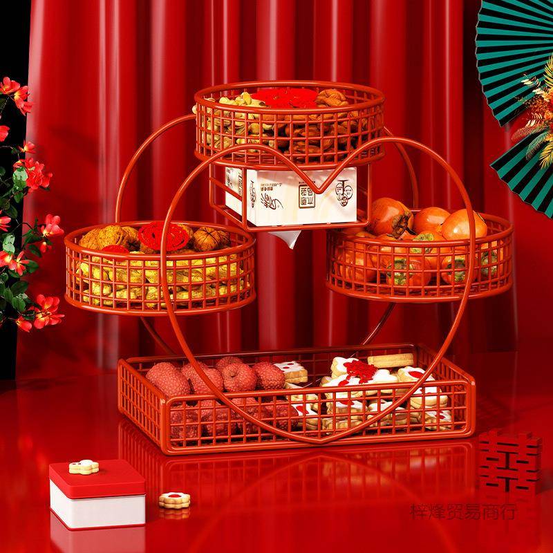 结婚果盘红色喜糖盘子订婚摆件客厅专用婚庆用品大全婚礼用的爱心