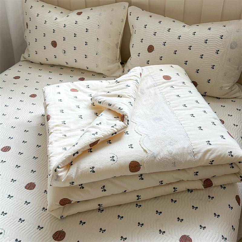 春夏全棉单层纱夏凉被春秋被可组合夹棉床盖四件套防滑四季通用
