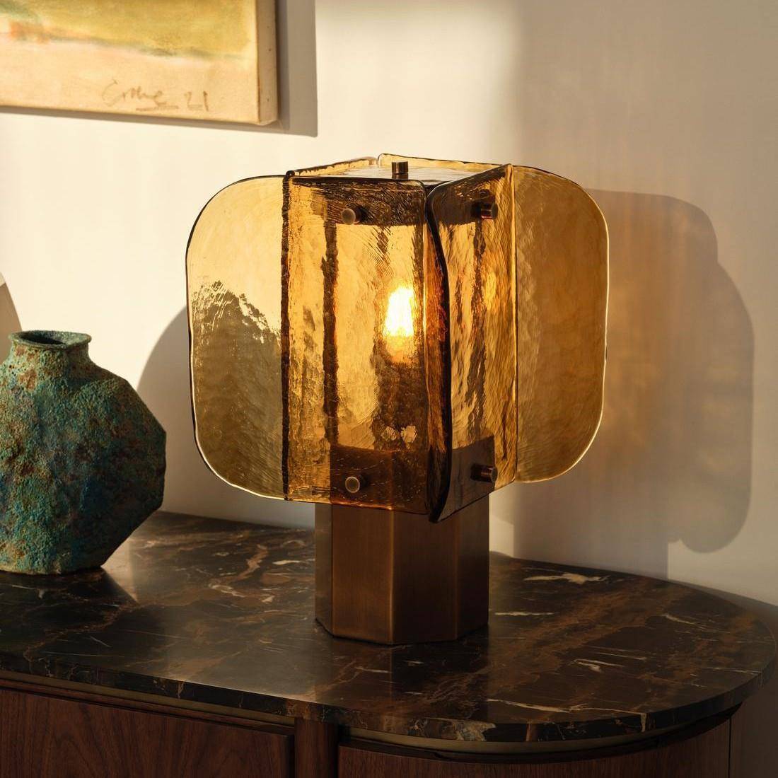 中古风玻璃艺术感台灯 卧室床头灯客厅电视柜书房琥珀色创意台灯