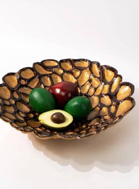 现代古风金叶脉色果盘置物件收纳创意摆MG-8990桌面餐桌客厅家中