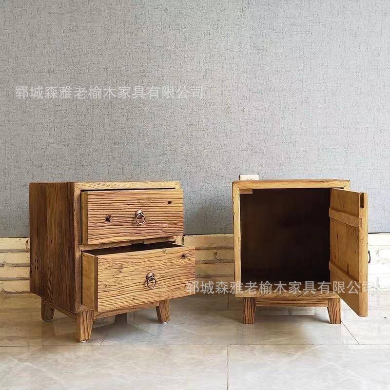 北方老榆木床头柜自然风化茶具收纳柜抽屉餐边柜角落实木斗柜