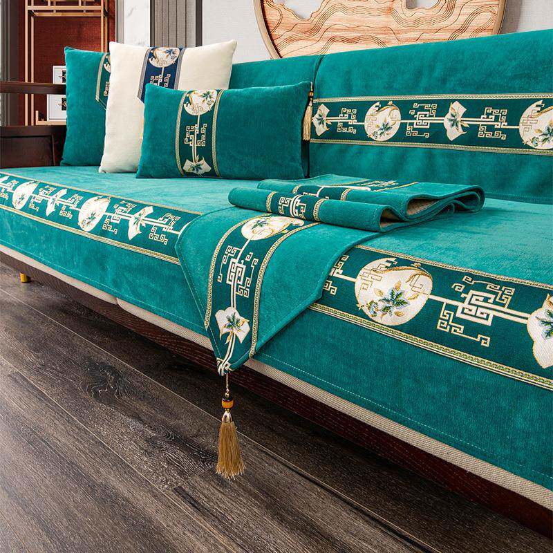 实木沙发垫中式新中式高档防滑坐垫靠背巾盖布四季通用沙发垫套罩