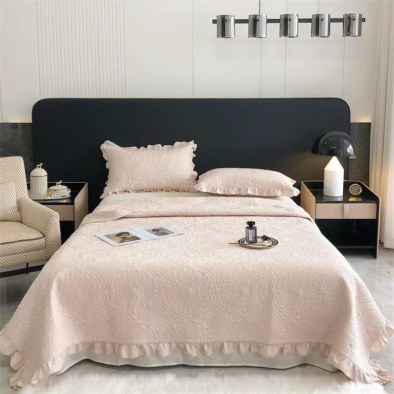 法式全棉绗缝夹棉床盖三件套加厚床单榻榻米床垫褥子夏被赫本之夜