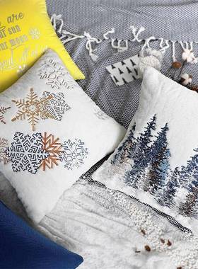 北欧Ins松树雪花白毛毛抱沙发床样板房刺FS755870枕绣奢靠抱枕轻