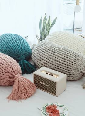 设创意糖垫果蒲纯团BZ-18044抱枕北欧计手工毛线沙发靠坐垫色长条