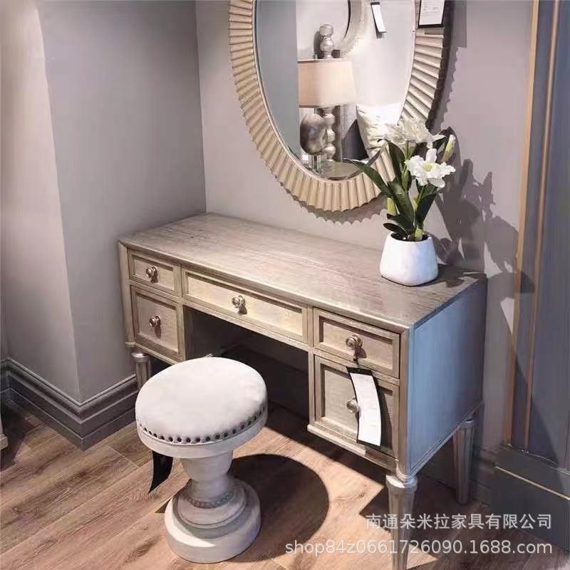美乡村莫里LMP印象实木实原木梳式台轻奢妆复古做旧是木化妆桌