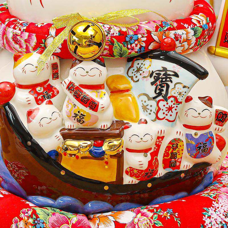 11寸发财猫财陶电瓷艺礼品创意摆件店铺开工业大号充sk558自动摇