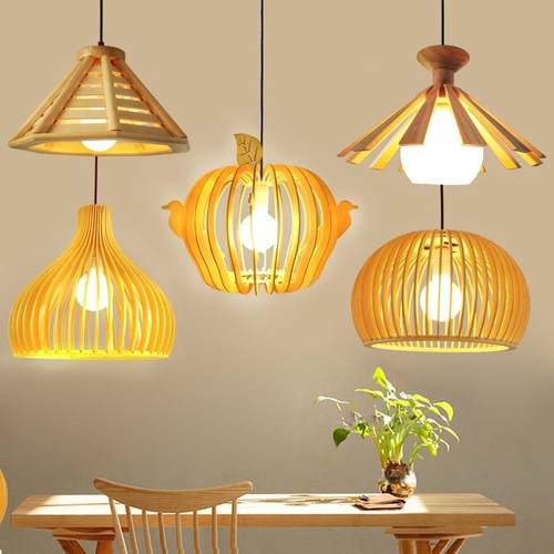 日式木艺灯禅意茶室灯具笼中式新餐厅灯吊床头灯972卧室客厅鸟民