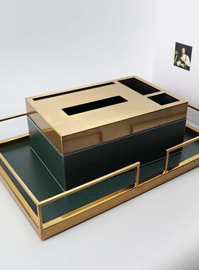 物欧式现代皮JAI革金属纳盘玄关置盘杂物收化茶几店托酒盘点心茶