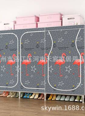 衣柜简易布衣柜隔层布收加固房出租送抽屉折叠纳组装S68XIN356并W