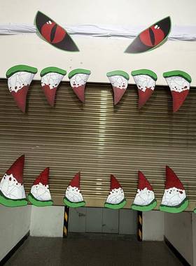 H1111-1116万圣獠车库门装饰怪兽节贴PWPUYT节日装饰眼睛牙怪兽门