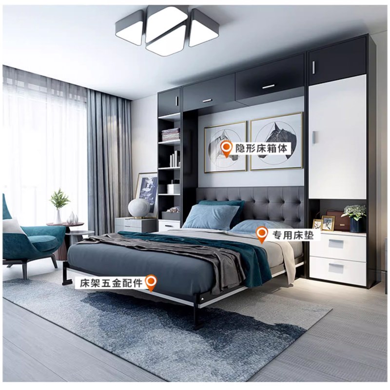 隐形床家用多功能侧翻折叠床书z房下翻衣柜一体墙壁隐藏墨菲床五