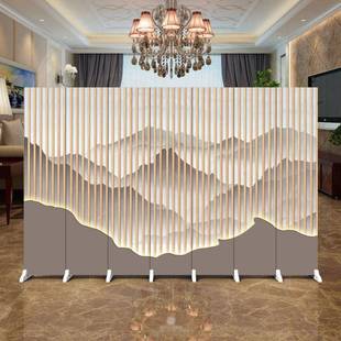 新中式 屏隔折断客厅遮挡酒店卧室办JEZ公室简约家风用折屏移可动