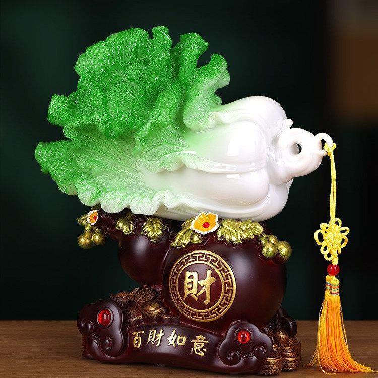 百财如意玉白菜摆件招财