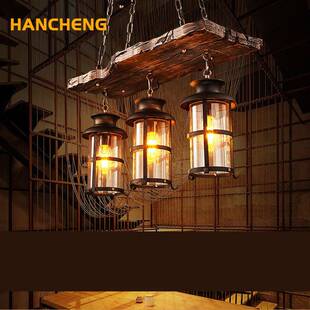 厅吊灯迪生铁艺原服装客咖啡厅店工业创意265复古艺爱木术吊灯