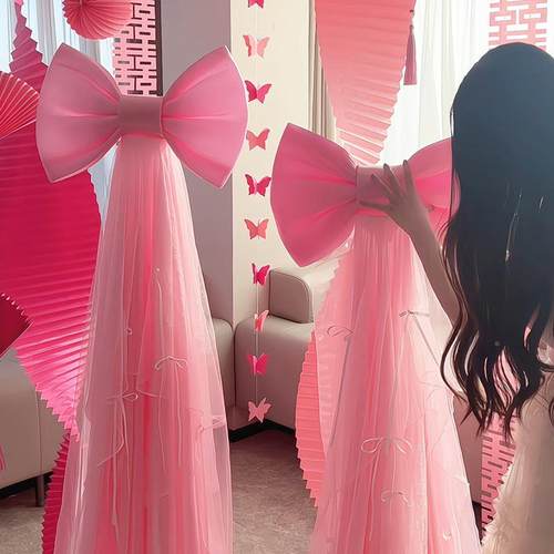 超大蝶蝴结婚客厅背景墙婚房置巨型红丝布结装饰绒品道具婚庆蝴蝶