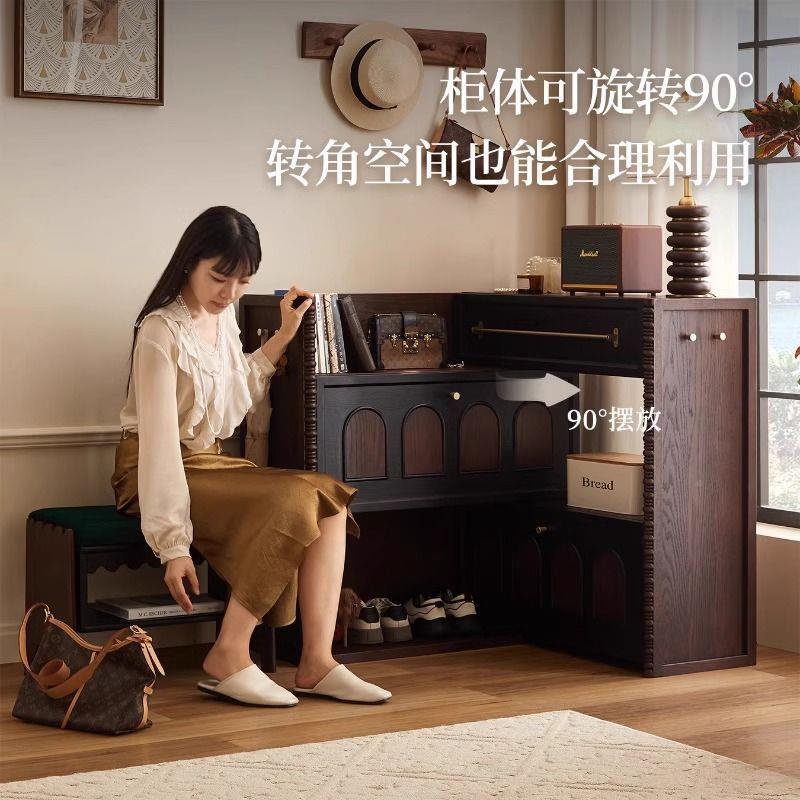 法式复古实木物鞋柜旋转伸缩储柜鞋架家门口·入户用一体靠收墙纳