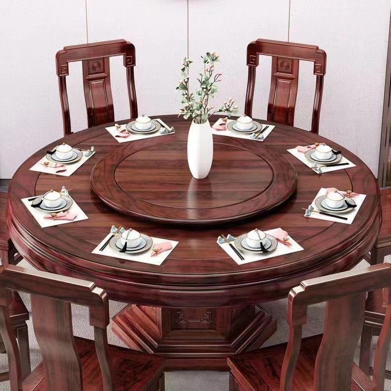 乌金木实木大圆桌家用餐