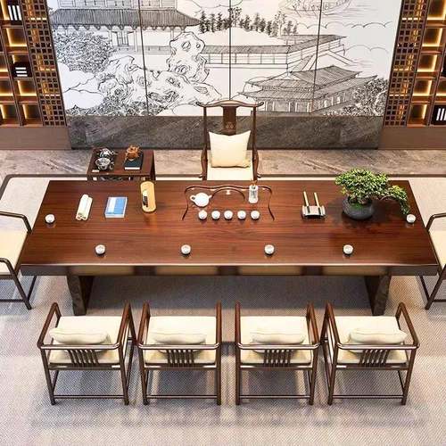 大板实木茶桌约新中式现简功QRT夫茶禅意办公代室家台用泡茶桌椅