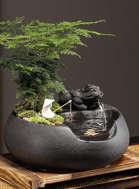 财迁流摆件循水环水客厅办公室桌面小型玄关招茶几TAQ装饰乔开业