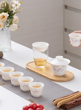 具陶瓷13758旅行茶具套杯装便携式户外泡一盖碗六带茶盘整套功夫