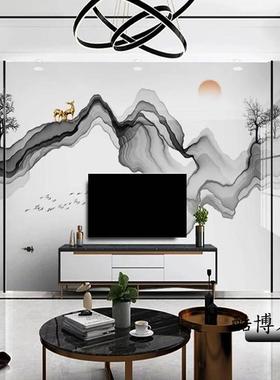 新中式约现代简板岩电视48529背景墙客风厅大理石轻奢岩板影视墙